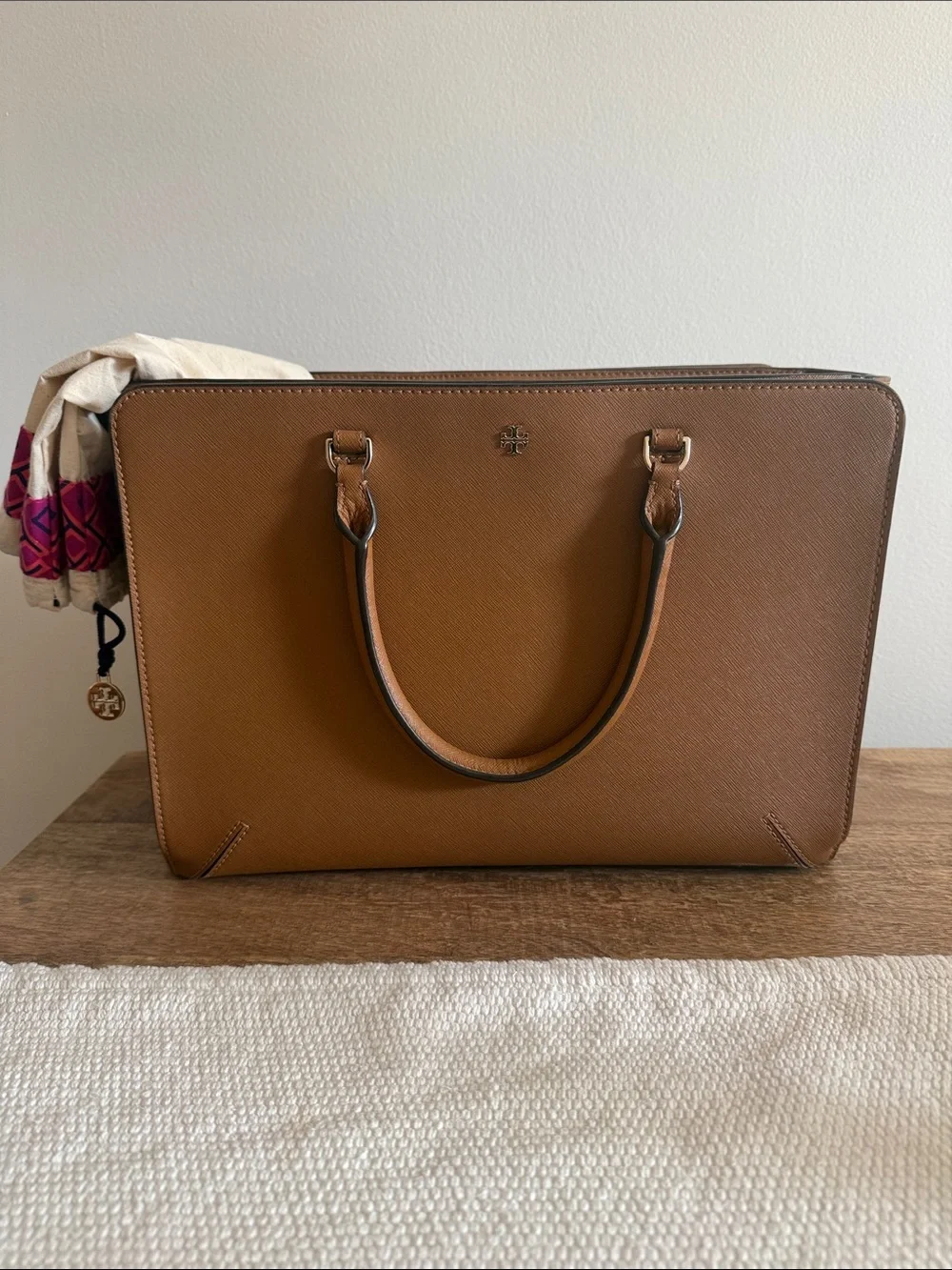 Tory Burch Cognac Saffiano Leather Laptop Tote